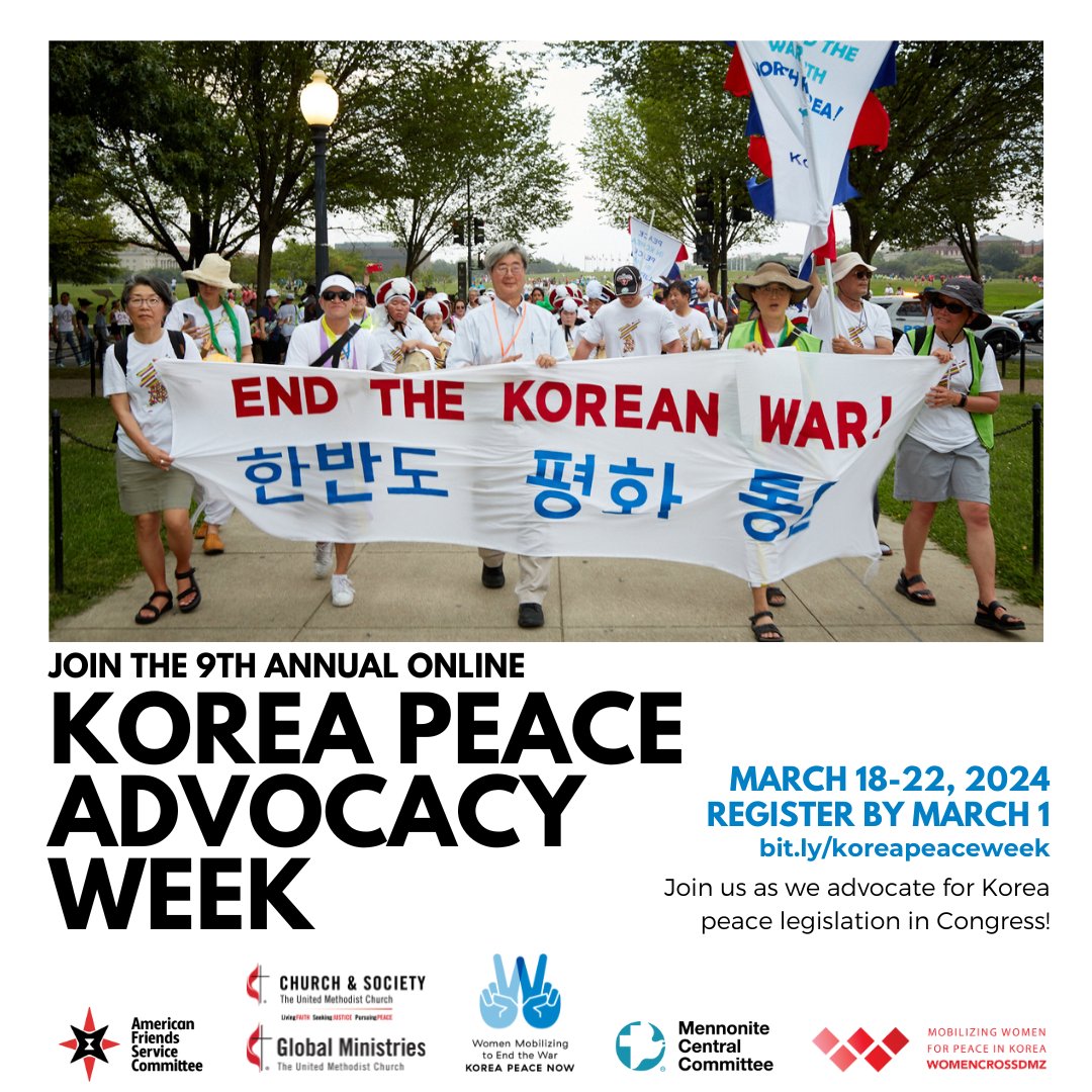 With tensions running dangerously high on the Korean Peninsula, we urgently need to address the root cause of the crisis: the unresolved Korean War. Join Korea Peace Advocacy Week to advocate for a peace-first approach. Register by Mar. 1: actionnetwork.org/forms/register…