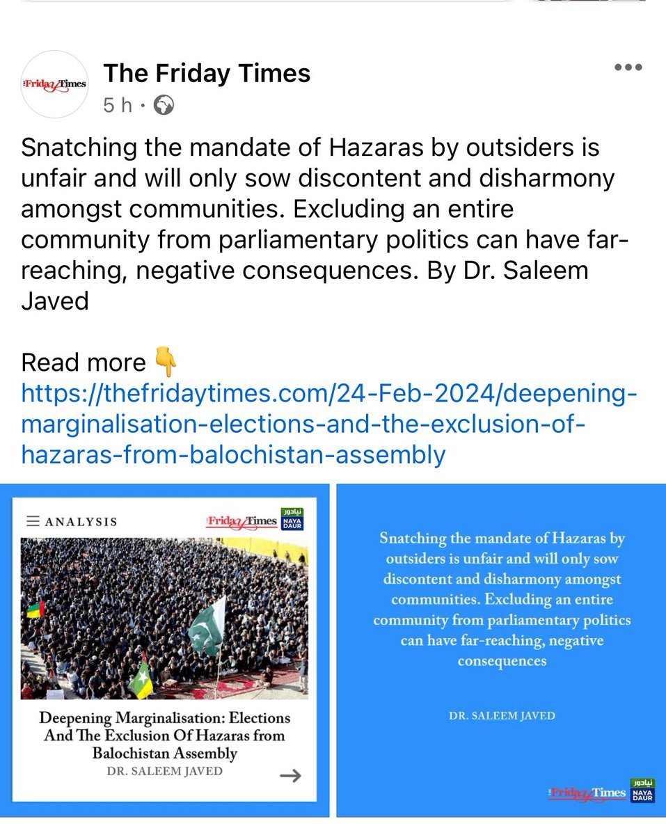Replug: “It is also a well-known fact that the #Hazaras have been forced to live in ghettos with limited interaction with other communities. Therefore, they have relied solely on their elected representatives to ensure development works in their areas. It is unfortunate that