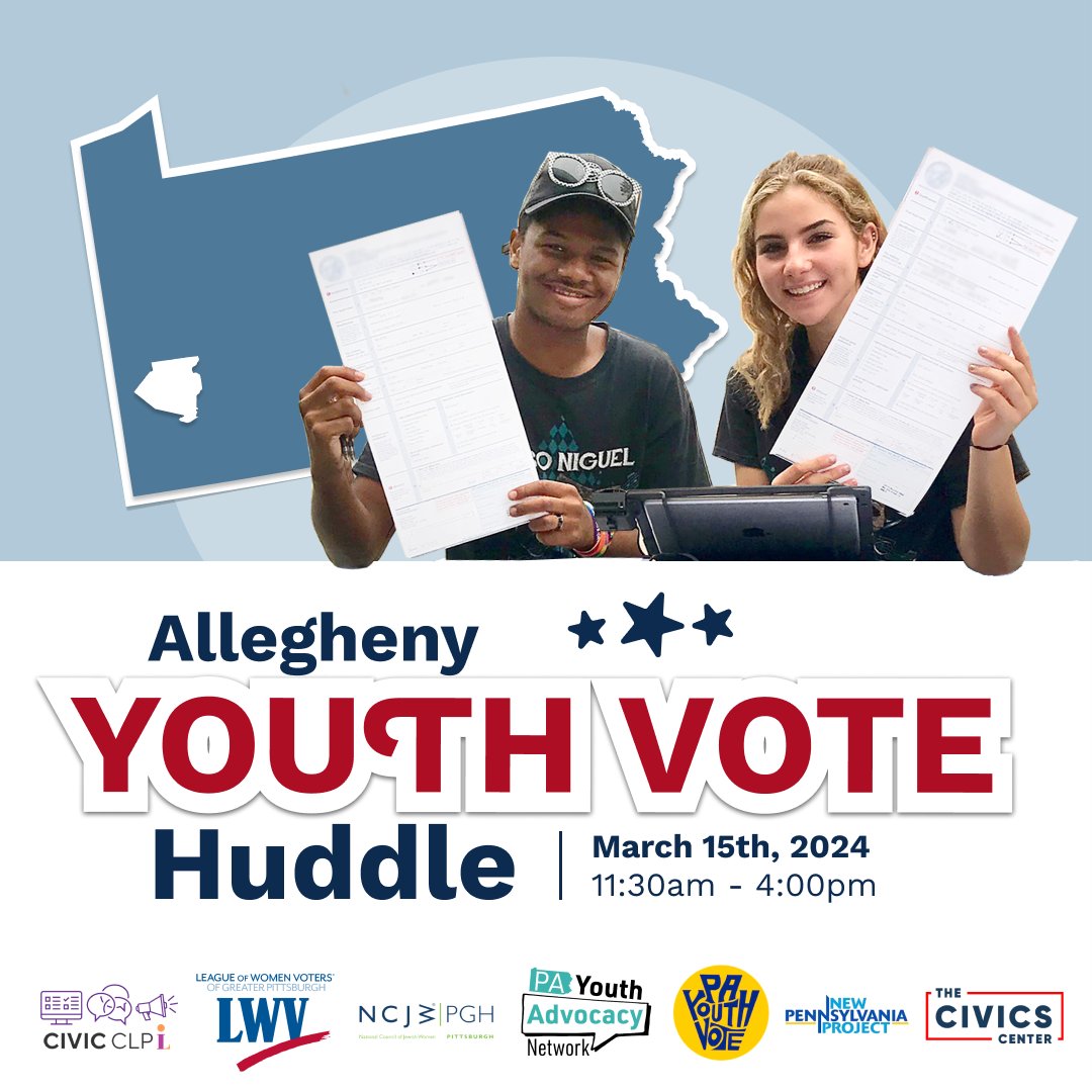 🗣️Calling Allegheny County High School Teens! We're holding a Youth Voting Huddle with @carnegielibrary @lwvpa @ncjwinc @payouthvote @thecivicscenter @apapgh. Space is limited. Register now: tinyurl.com/3r89tfnj #youthvote #pavotes #2024election