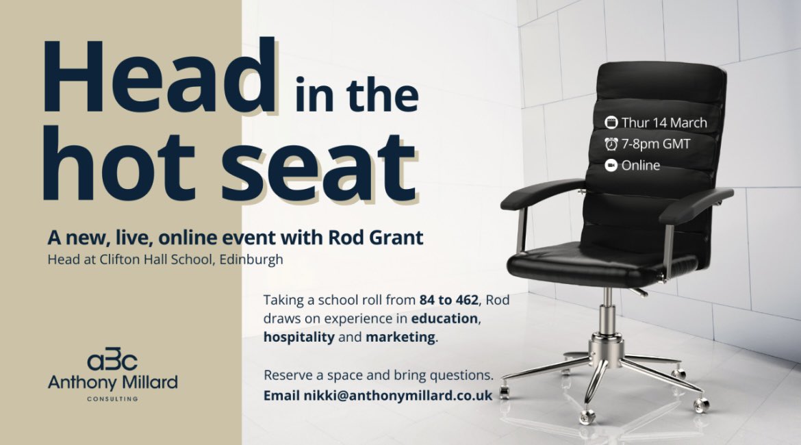 AMCEducation's tweet image. 👤Name: Rod Grant
💼Occupation: AMC MD & Head at Clifton Hall School
🪑Chosen Specialist Subject: Headship
We’re putting our MD, Rod Grant in the hot seat and YOU get to ask the questions…the trickier the better
For anyone looking at Headship or those already in the job ⬇️