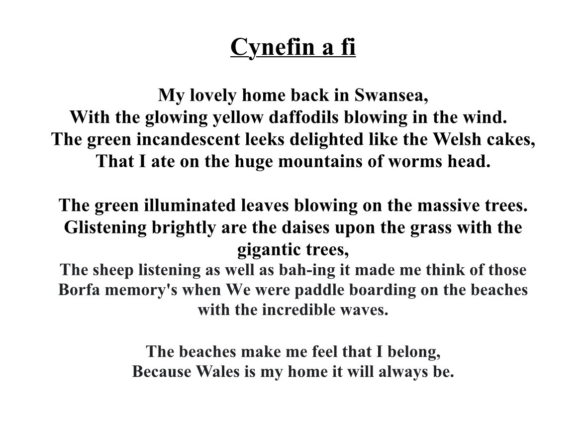 Taught poetry today linked to cynefin. This one blew me away! 

cfw wales poetry at.davidsday