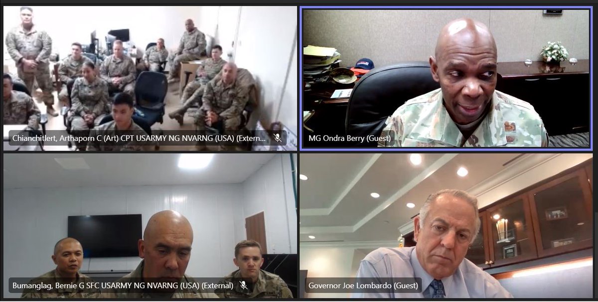 Nevada Gov. <a href="/JosephMLombardo/">Governor Joe Lombardo</a> , Adjutant Gen., Maj. Gen. <a href="/ondralberry/">Ondra berry</a>, spoke with Nevadans deployed to southwest Asia this morning. About 20 NV Guard Soldiers are currently deployed supporting active duty forces for this mission with others augmented at locations around the globe.