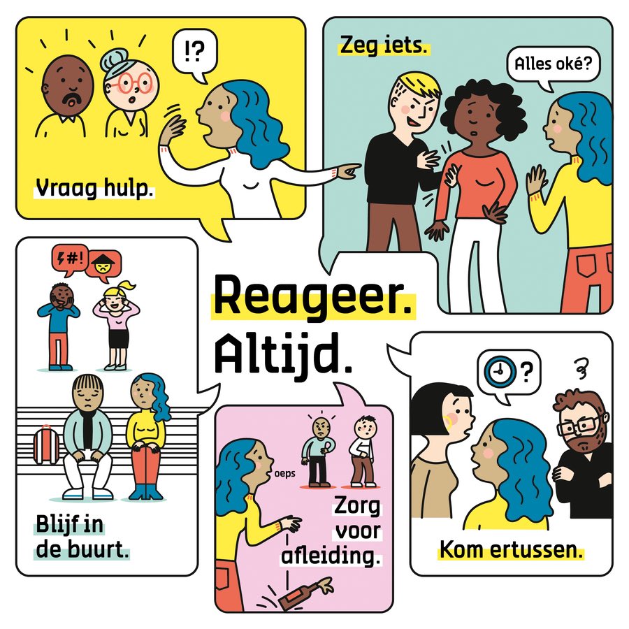 Samen tonen we dat intimidatie en discriminatie geen plek hebben in onze stad. 

Zie je discriminatie? Reageer. Altijd. 🙏