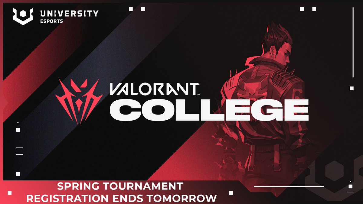 Tomorrow is your very LAST DAY to register for the CVAL Spring Tournament! This will also be your last chance to qualify for the VALORANT College Championship! Don't wait till the last minute ➡️ bit.ly/3Stg2Uv