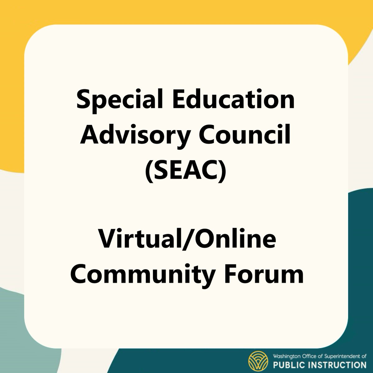 📣 Join our state's Special Education Advisory Council (SEAC) for a community forum about SEAC &amp; to discuss inclusionary practices! The forum is open to all members of the public; registration is required.

WHEN: Tuesday, Feb 27, 5:30-7 pm PT

TO REGISTER: tinyurl.com/2dfddp8a