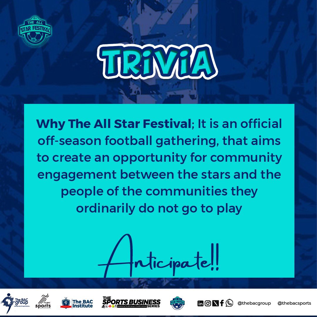 Get ready for football excitement and community engagement at ‘The All Star Festival 2024’ 🤩

#Anticipate! #AllStarFestival2024