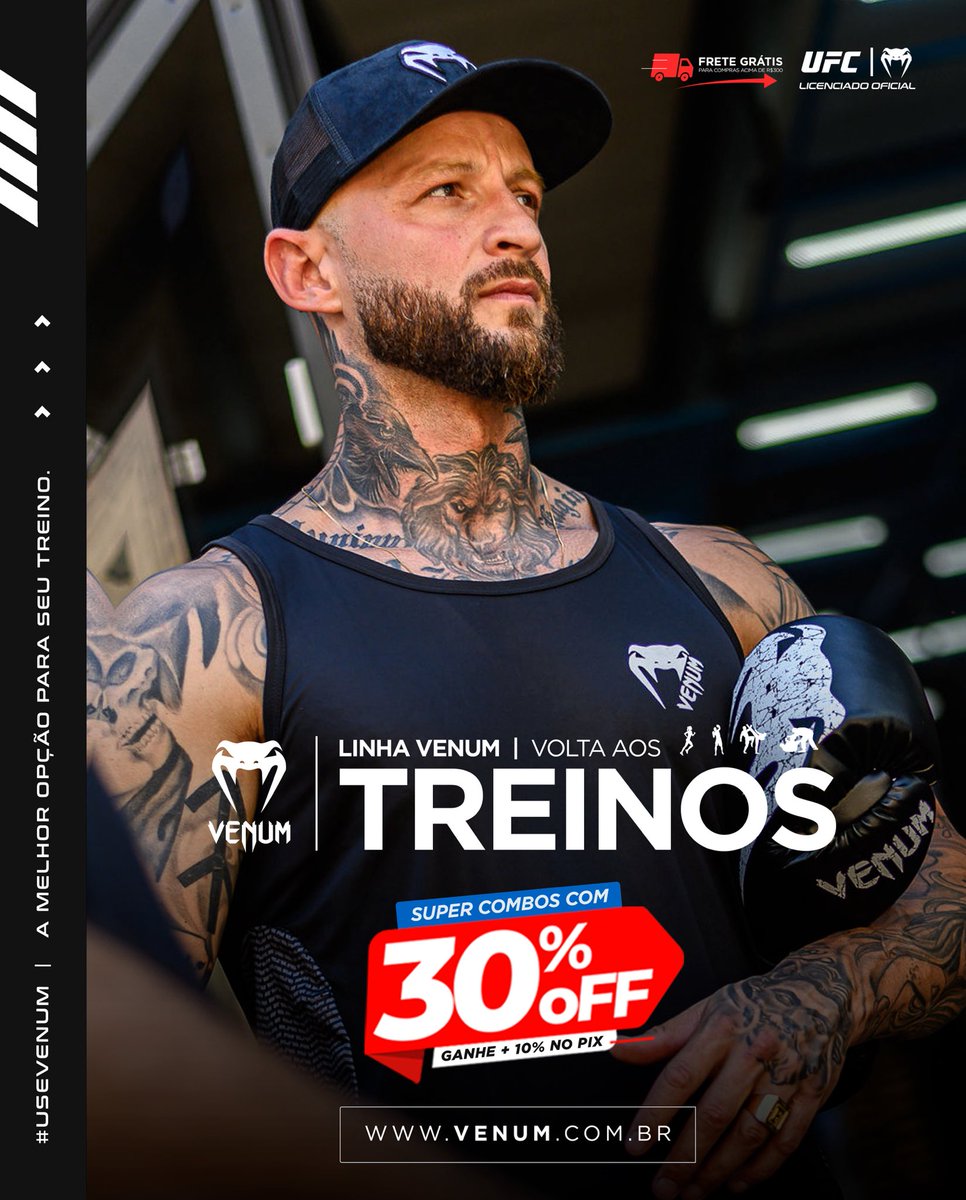 venumbr's tweet photo. Salve, campeões! Iniciando a semana, a Venum te dá um super incentivo na volta aos treinos: super combos com 30% + 10% no Pix. Acesse o nosso site (Link na Bio) e confira todas as opções! 👊

#venumvoltaaostreinos #usevenum https://t.co/iTAtCdEaTt