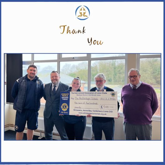 £500 funding for the Duke of Edinburgh programme at the Archbishop's School, Canterbury,  from Whitstable, Herne Bay, Canterbury Lions Club. #lionsdonation #dukeofedinburgh #canterbury #lionsyouth #whitstablehernebaycanterburylions