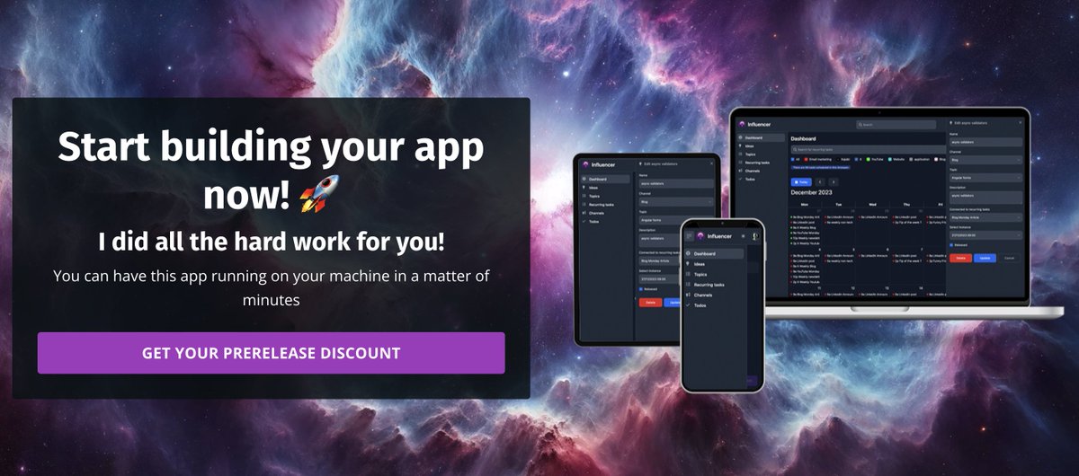 My #Angular boilerplate is almost out of pre-release🚀

Last days to get it for only 99 euro. Once released, price will be 129 euro.

Start building now! The codebase is already fully functional💪

Updates:
☘️Angular 17.2
☘️Nx 18
☘️Performant forms

Link below👇
Share is ❤️
