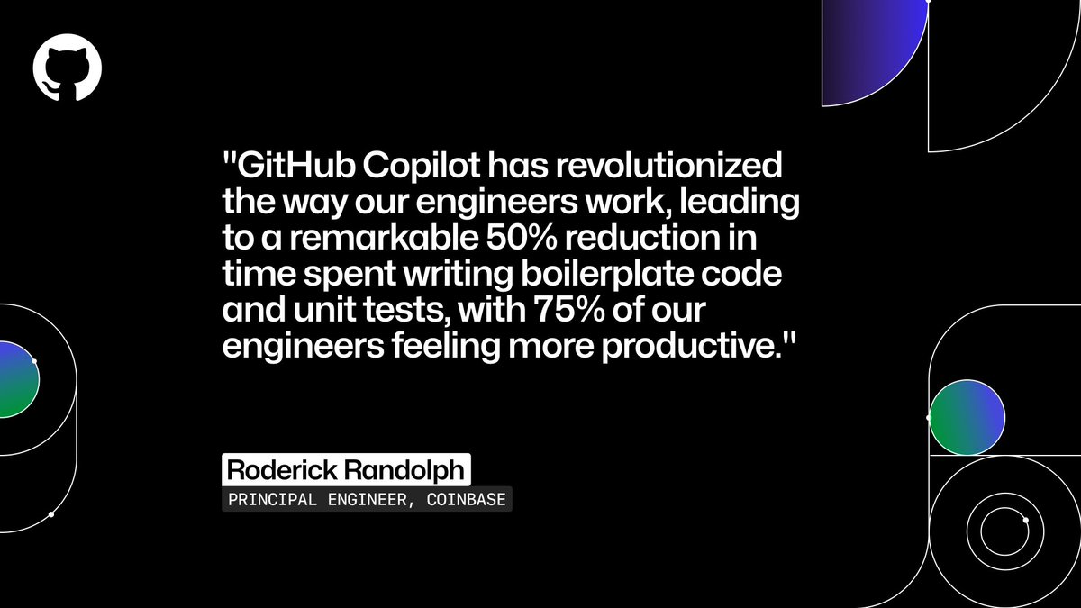 GitHubEnt's tweet image. .@coinbase now spends 50% less time writing boilerplate code.
What would you do with that time savings? ⏱️
github.com/features/copil….