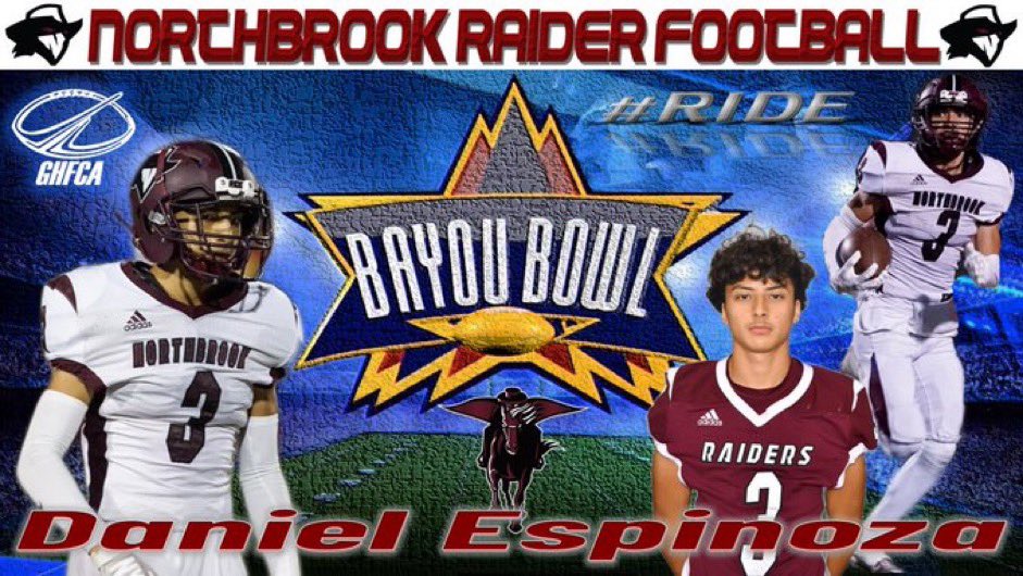 Daniel Espinoza (@lightsondaniel) on Twitter photo I would like to proudly announce that i have been selected to play in this years annual Bayou Bowl football game, thank you for this opportunity, cant wait to compete and represent Northbrook HighSchool!! #AGTG #Blessed
<a href="/BayouBowlGHFCA/">Bayou Bowl</a> <a href="/NHS_Raiders1/">Northbrook Football</a> I would like to proudly announce that i have been selected to play in this years annual Bayou Bowl football game, thank you for this opportunity, cant wait to compete and represent Northbrook HighSchool!! #AGTG #Blessed
<a href="/BayouBowlGHFCA/">Bayou Bowl</a> <a href="/NHS_Raiders1/">Northbrook Football</a>