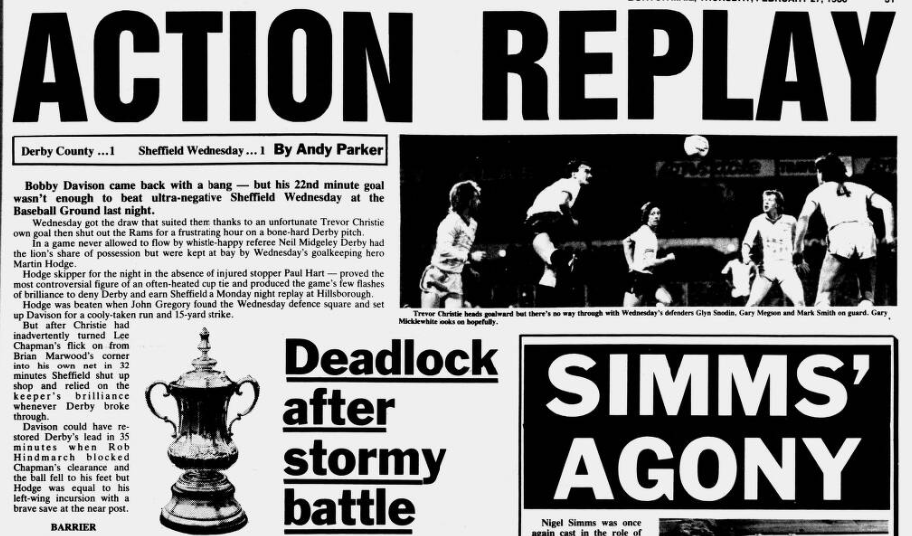 #OnThisDay in 1986, in a re-arranged 5th round FA Cup tie, Wednesday drew 1-1 away at @dcfcofficial in front of 22,781 thanks to a Derby OG & some post injury heroics from Martin Hodge. Watch here : youtube.com/watch?v=x2wI2X…