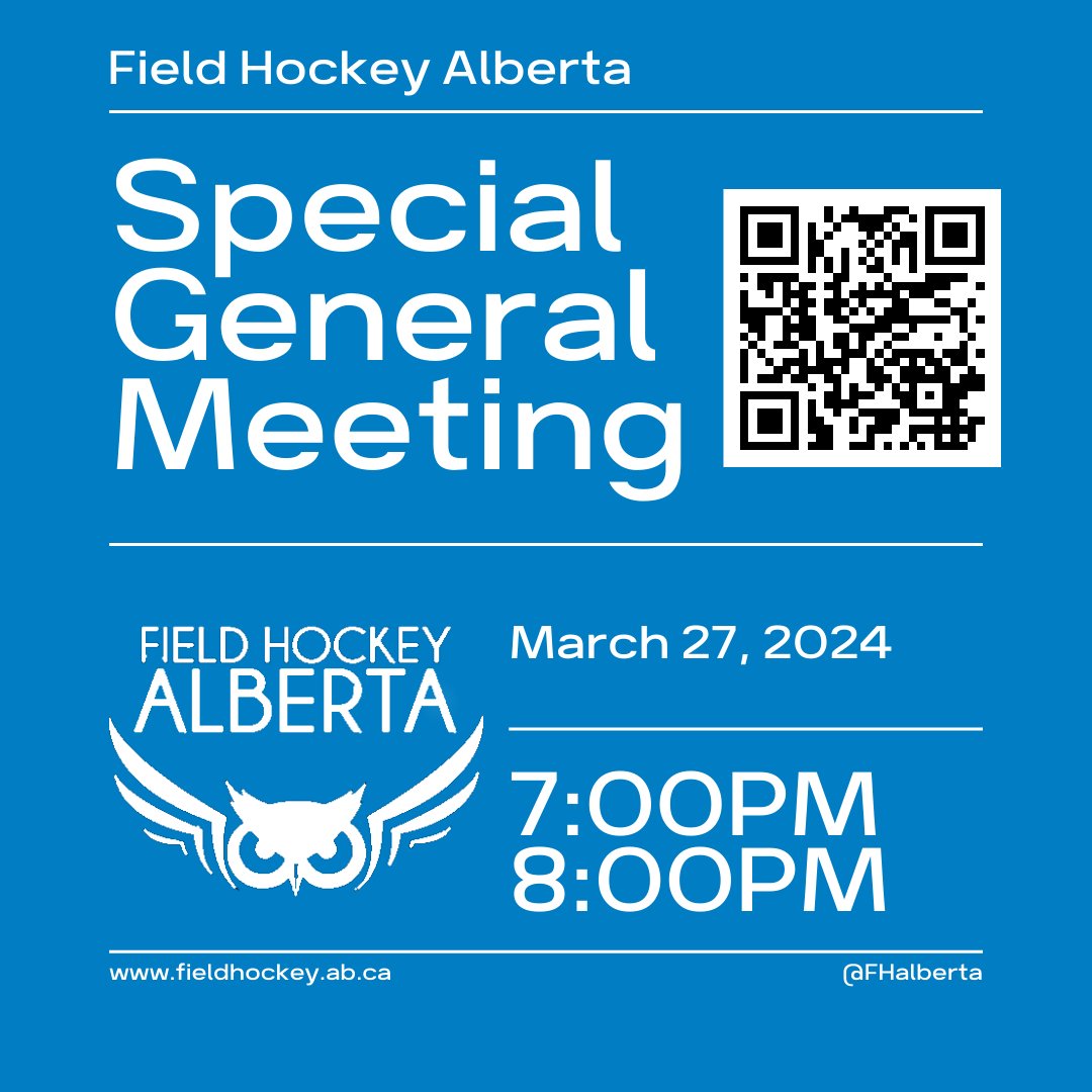 FHalberta's tweet image. Field Hockey Alberta is hosting our Special General Meeting on March 27th to officially review the year end financials. If you or anyone you know is interested, use the link in our bio to join!

#yycfieldhockey #special #general #meeting #financials #virtual #zoom