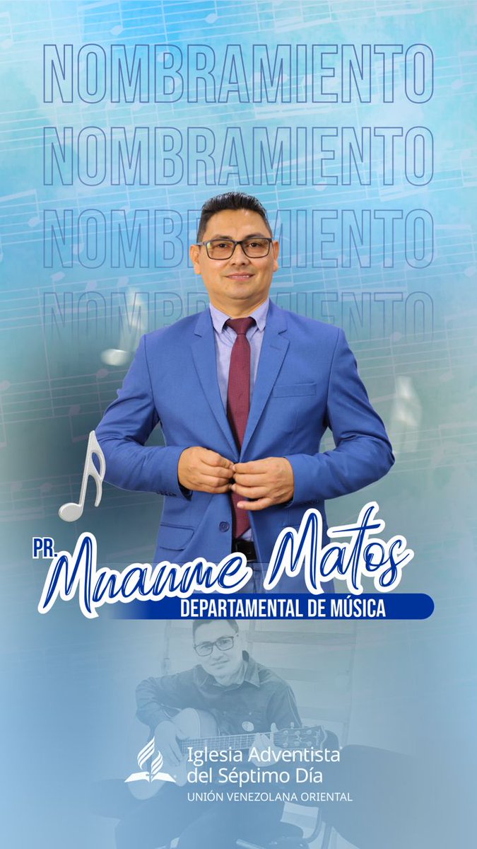 UVOriental's tweet photo. 🎉 Felicitamos al pastor Mnanme Matos, nuevo director del departamento de *Música de la Unión Venezolana Oriental.*

🙏🏼 Oramos por su ministerio, que Dios siga bendiciéndolo junto a su familia. https://t.co/W40tShblxZ