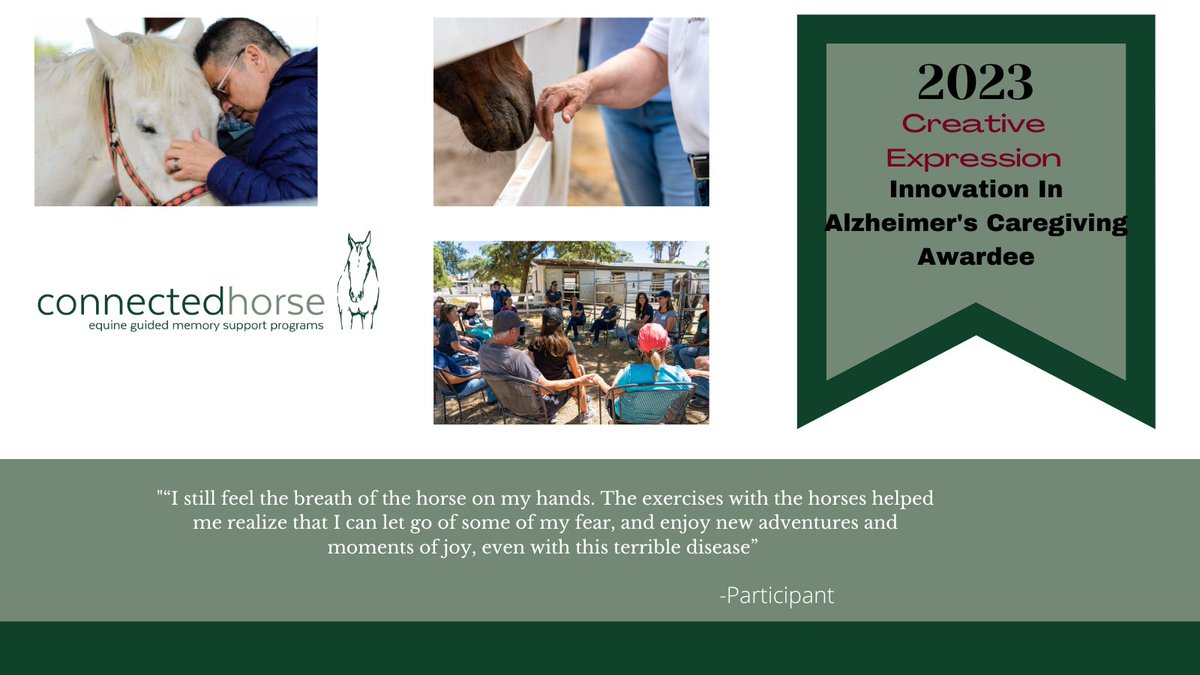 🎉Connected Horse is one of the 2023 Innovations in Alzheimer's Caregiving Awardees. 🎉 Click below to learn more about what they have achieved: bit.ly/2023ALZAwards