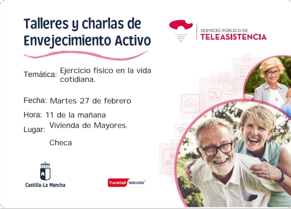 ℹ️ Mañana a las 11:00h en la Vivienda de Mayores de Checa se realizará una charla-taller sobre el ejercicio físico en la vida diaria, actividades enmarcada dentro del programa 'Envejecimiento Activo' que realiza el servicio público de teleasistencia de @gobjccm