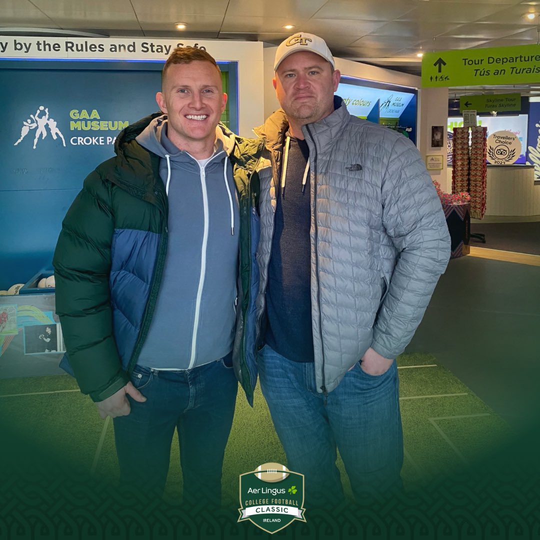 Our 2024 game ambassador @CKKilkenny93 spent the afternoon talking with @GeorgiaTechFB Head Coach Brent Key about the history of the GAA at @CrokePark. ☘️

Kilkenny is an eight-time All-Ireland winner with @DubGAAOfficial! 👏

#MuchMoreThanAGame | #TouchdownDublin
