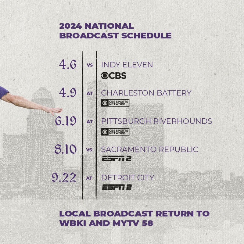 loucityfc's tweet photo. Ready for our network TV debut! 🤩

Our April 6 home match vs. Indy Eleven will air on CBS, with four other games also set to air on national television during our 10th anniversary season!
