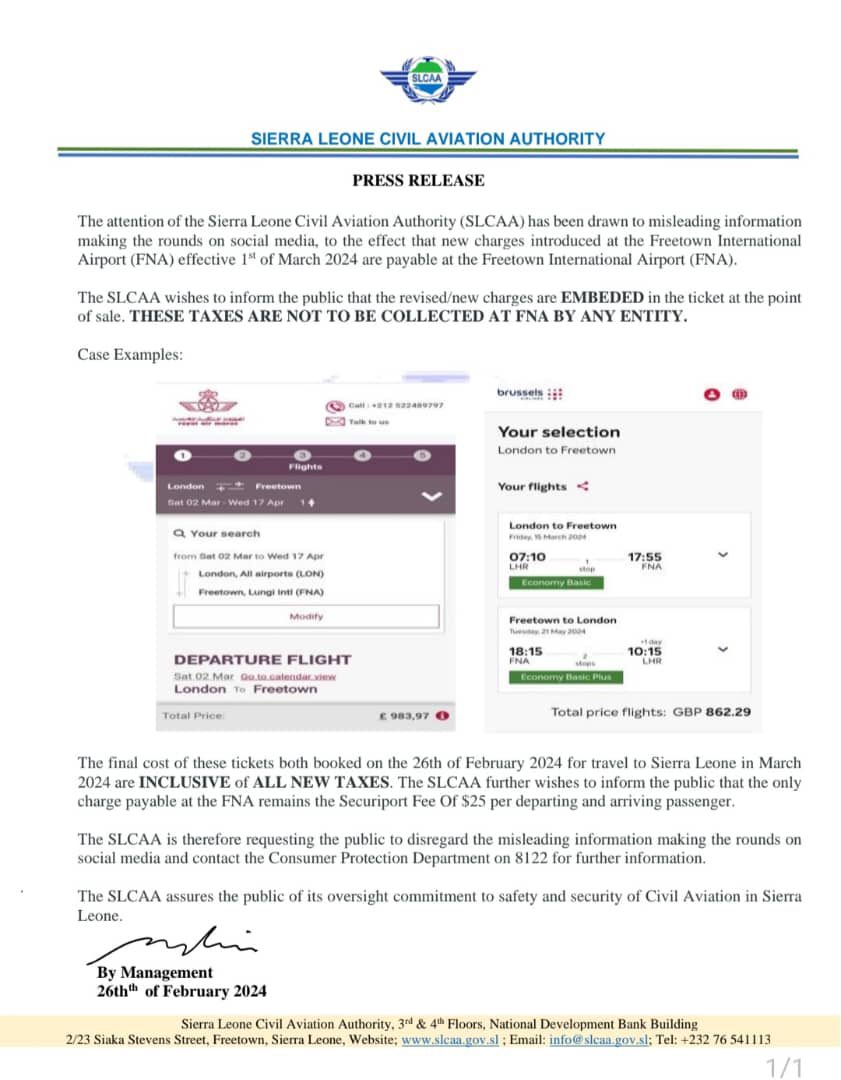 SIERRA LEONE CIVIL AVIATION AUTHORITY (SLCAA) tweet media