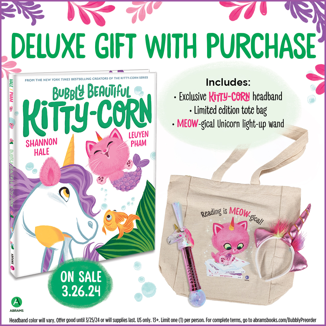 Only one month until #BubblyBeautifulKittyCorn hits the shelves. Don't wait to order your copy! Preorder this celebration of friendship from bestselling superstar duo @haleshannon & LeUyen Pham before 3/26 and you could receive these MEOW-gical gifts. kittycorn.abrams.link