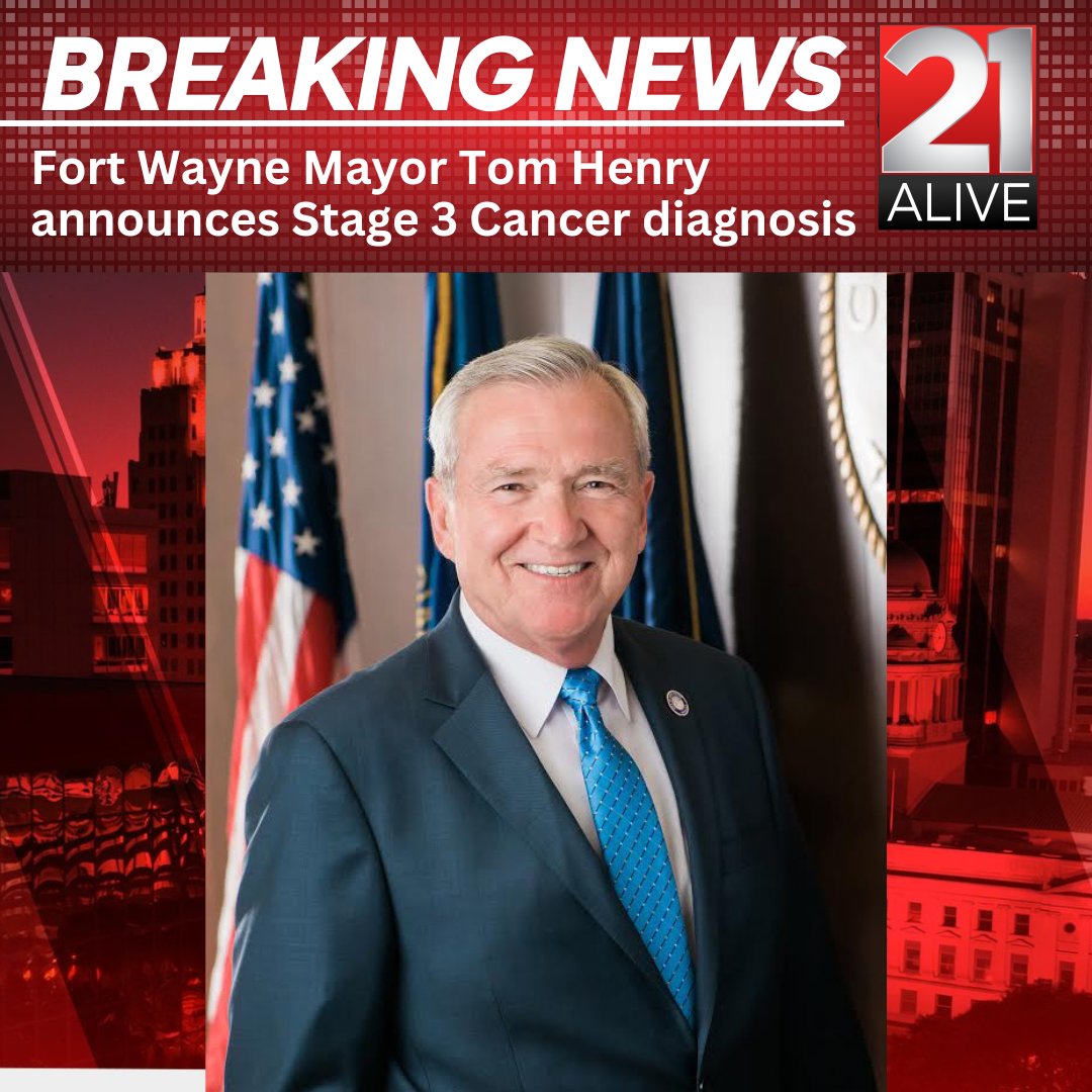 ABC21WPTA's tweet photo. Fort Wayne Mayor Tom Henry announced his battle with cancer on Monday, saying he will "carry out my term as your mayor for as long as God permits.”  

DETAILS: https://t.co/o5URIrYfDb https://t.co/8s1gCGOA4a