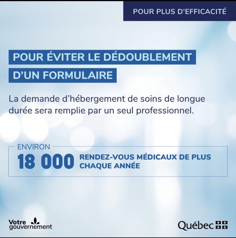 Notre gouvernement s’est engagé à diminuer la charge administrative dans le réseau de la santé et des services sociaux. C’est au cœur de notre Plan santé pour des services plus humains et plus efficaces. +138 000 rendez-vous médicaux par an, pour un meilleur accès aux services.