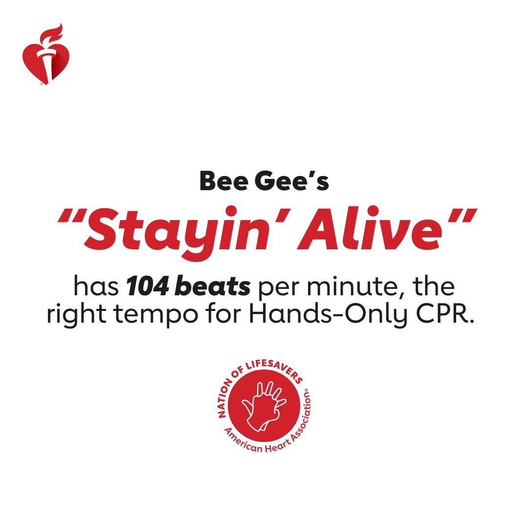 'Stayin' Alive is the classic lifesaving beat! 🙌 ❤️ It takes just 2 steps to save a life: Call 911, then push hard & fast on the chest. This #HeartMonth we're asking YOU to join the #NationofLifesavers and get CPR certified. Find out how at spr.ly/6011VU3sH.