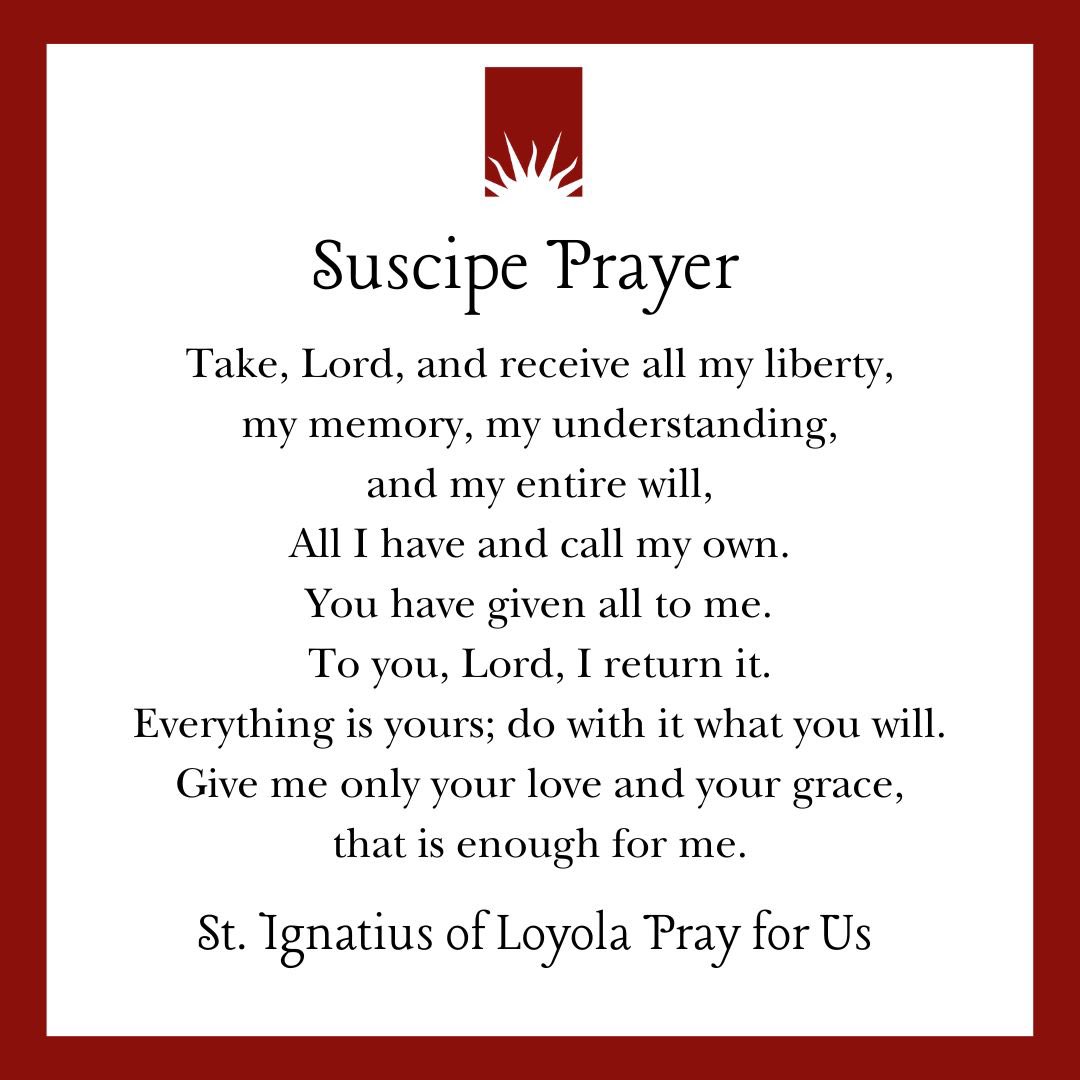As we continue to journey through this Lenten season, let us call upon the prayer of St.Ignatius of Loyola to give us strength. Let the Lord Our God sustain us through this season, as God does through all seasons.
