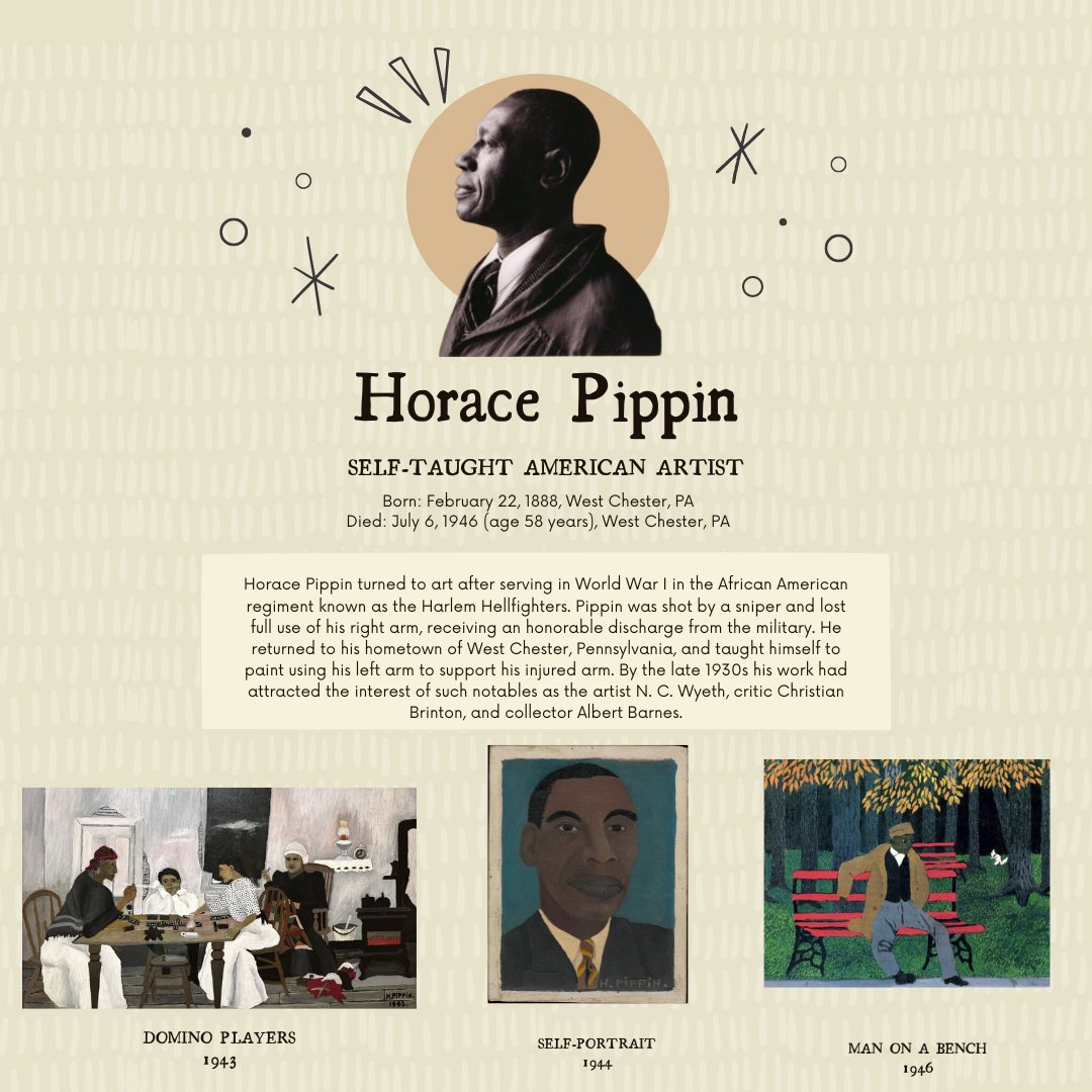 In the final week of Black History Month, we honor Horace Pippin, an incredible artist whose work authentically captured African American life and challenged societal norms. Let's celebrate the creativity and resilience of Black artists throughout history and today.