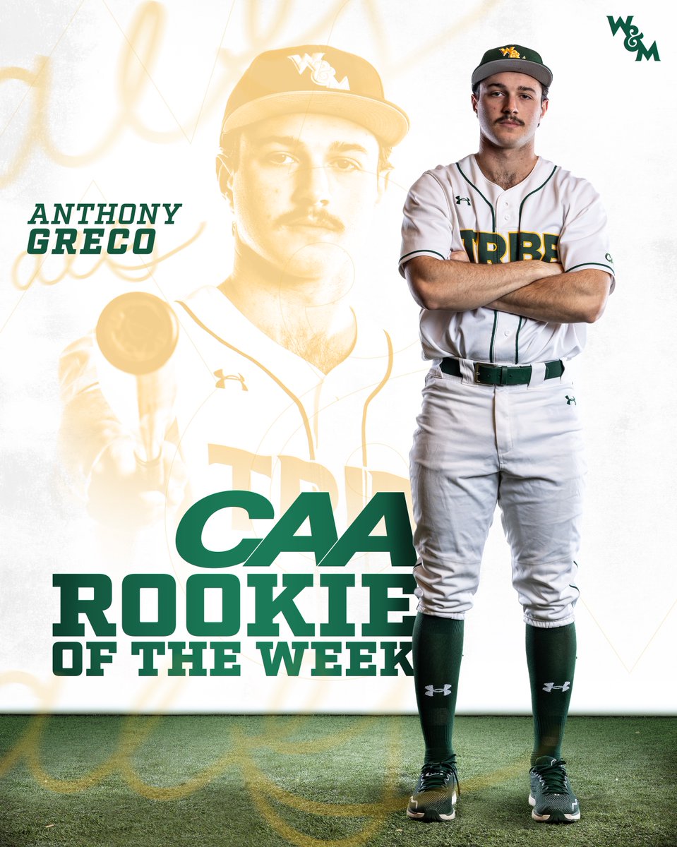 WMTribeBaseball's tweet image. Let's go, rook!👏

After a huge week, Greco is named one of the @CAASports Rookies of the Week!

📰 | bit.ly/49zOMdm

#GoTribe