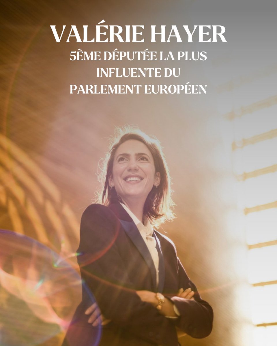 Le résultat d'une implication forte et d'un travail déterminé ! 💪 @ValerieHayer est classée 5ème personnalité politique la plus influente du Parlement européen selon le think tank EU Matrix. C'est la 1ère Française 🇫🇷 figurant dans le classement. Félicitations ! 👏