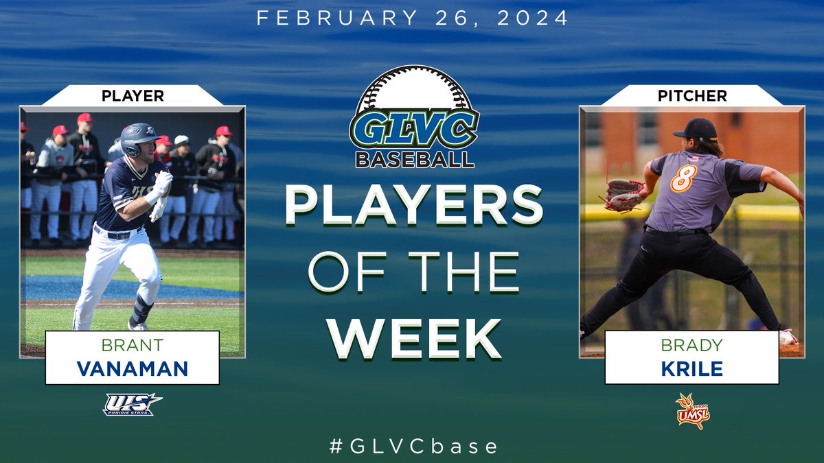 ⚾️ #GLVCbase WEEKLY AWARDS

PLAYER:  Brant Vanaman | OF | <a href="/UISAthletics/">#WeAreStars</a>
PITCHER:  Brady Krile | RHP | <a href="/UMSLAthletics/">UMSL Athletics</a> 

🔗 GLVCsports.com/POTWbase