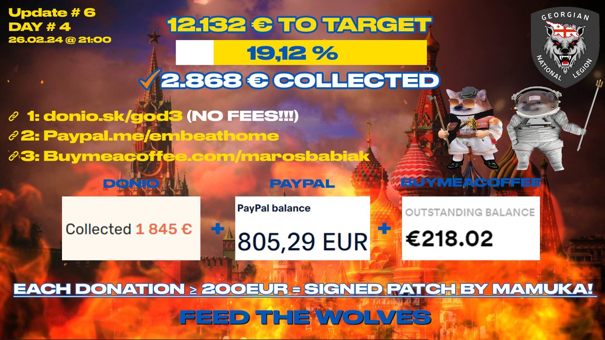 #RussiaisATerroistState hates us. They want to destroy us, the West. Let's support those, who can stop them. 🌖Evening update🌖 🙏help and donate⬇️ 🔗donio.sk/god3?lang=en - NO FEES!!! 🔗paypal.me/embeathome 🔗buymeacoffee.com/marosbabiak Each donation over 200 EUR -…