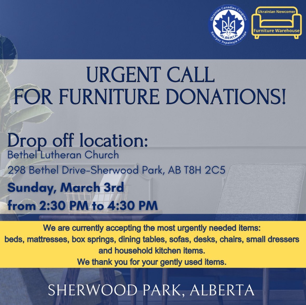 alyssaMstoddard's tweet image. Since February 2022 #AB has welcomed over 50,000 Ukrainian newcomers fleeing war. They are our neighbors, colleagues, students and friends. If you are in @StrathcoCounty and the area, please consider donating to the @UCC_APC furniture drop off this Sunday. #StandWithUkraine #shpk