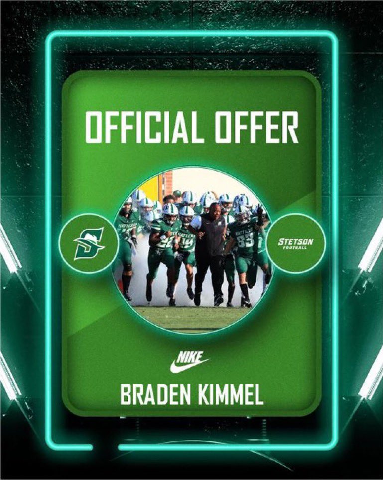 After a great phone call with @CoachJJPerk am beyond blessed to receive my first D1 offer from @StetsonFootball @EnnsZoneKicking @CoachTonyBugeja @Coach_Gonzo1357 @CoachTinsley_SC @Coach_Sime81 @CoachJenco