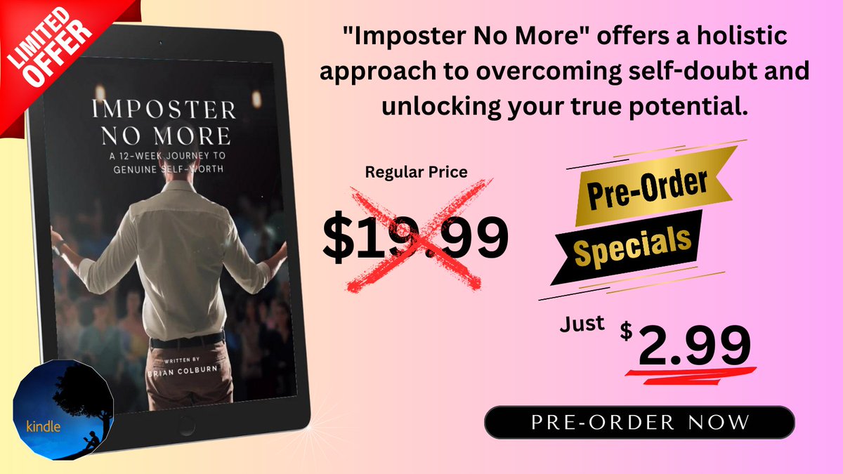 🌟 Dive into IMPOSTER NO MORE: A 12-WEEK JOURNEY TO GENUINE SELF-WORTH by Brian Colburn and start your 12-week journey to unshakeable self-worth today! 
Say goodbye to self-doubt and hello to a life of confidence. 
#ImposterNoMore #SelfWorthJourney link.bcolburn.com/ImposterNoMore…