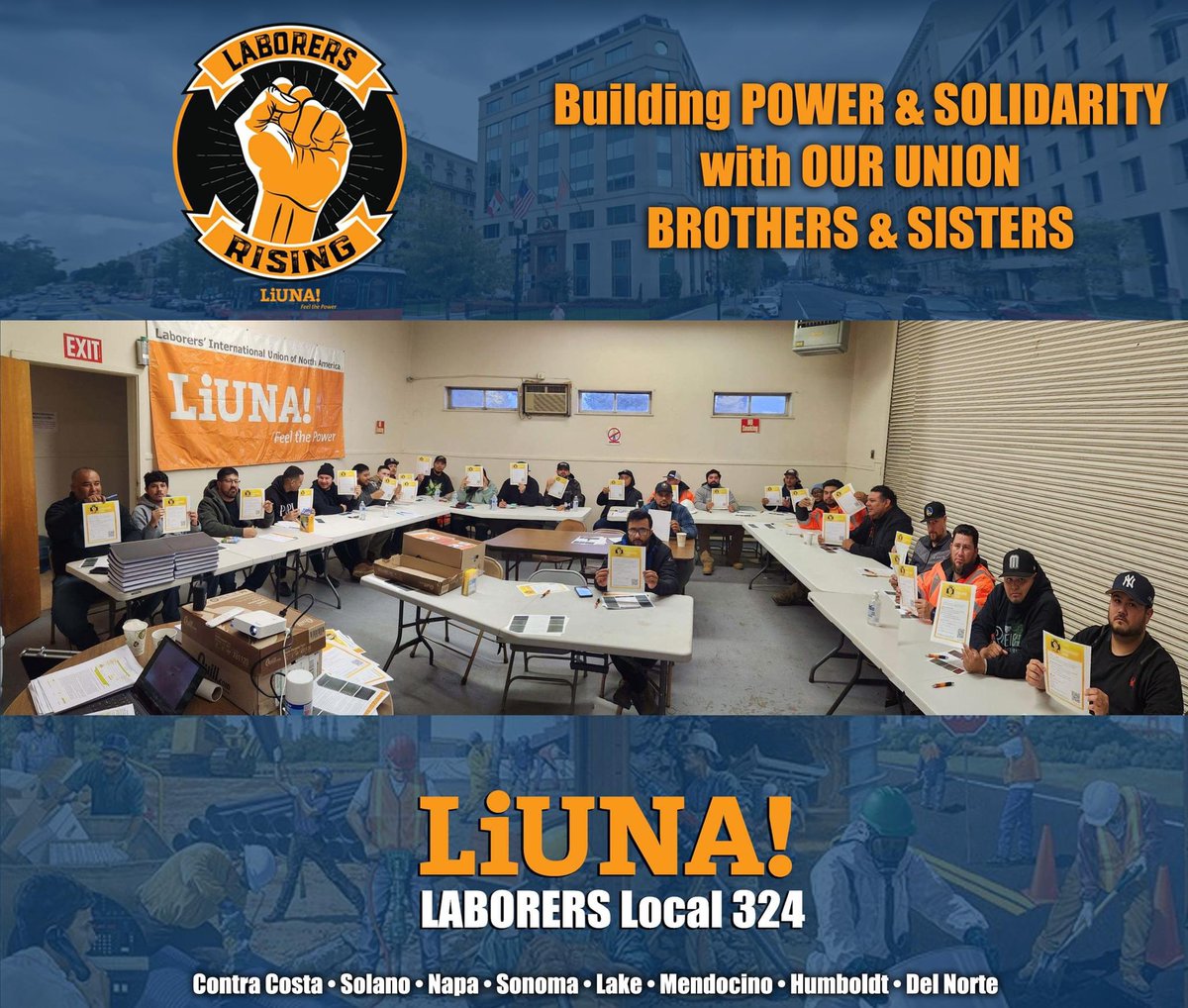 LiUNA324's tweet photo. Starting off the week with newly initiated members taking Flagging, enrolling in our #laborersrising Program and learning that WE ARE LiUNA!! through an abridged Laborers Rising Membership Orientation.  
Welcome Brothers and Sisters!
#liunapsw
@LECETsouthwest 
#intheknow https://t.co/MlYakCuR9u