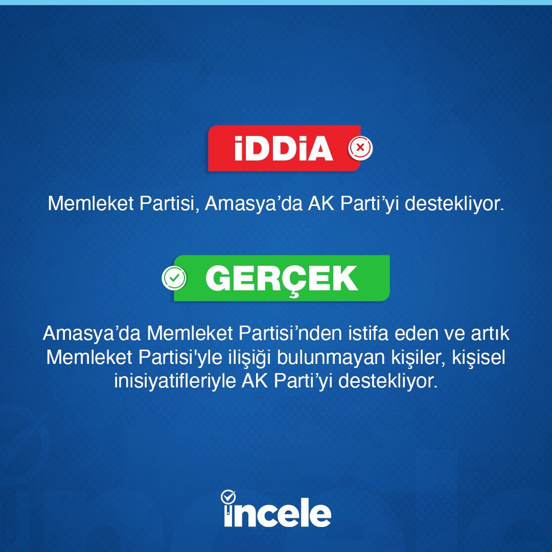 inceleorgtr's tweet photo. ❗️Amasya’da Memleket Partisi’nin AK Parti’yi destekliği iddiası gerçeği yansıtmıyor. https://t.co/XT9zqNPrJ7