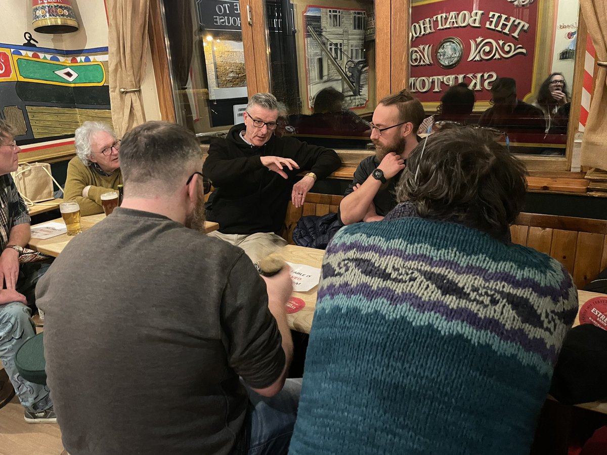 …aaaand we’re off with a full tap takeover from @ossettbrewery and @SaltBeerFactory. Mark and James holding court talking beer and brewing.