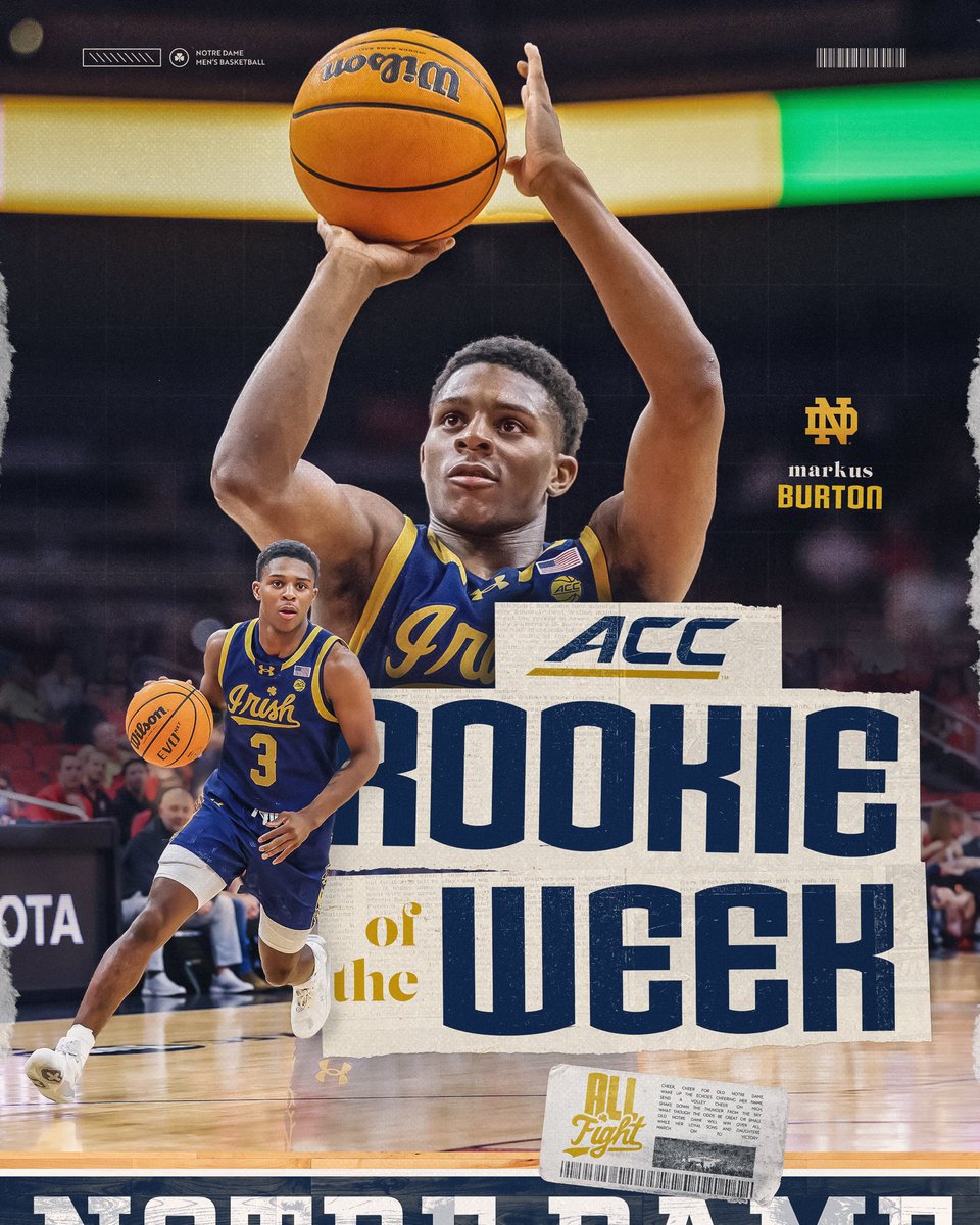 congrats to our guy <a href="/markussburton/">markus burton</a> for adding another ACC Rookie of the Week to the collection 🔥

#GoIrish☘️