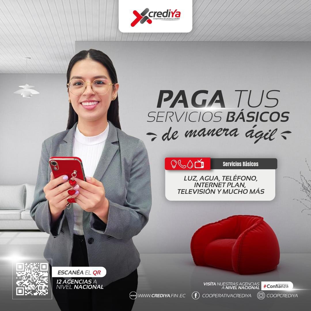 CoopCrediYa's tweet photo. #Servicios
No olvides pagar tus servicios básicos de forma rápida y ágil con nosotros, ya sea en nuestras agencias a nivel nacional 🇪🇨 o mediante nuestros canales digitales 😎.
#Ecuador
#CrediYa #ServiciosBasicos #PagarServicios #Financiamiento #HonramosTuConfianza https://t.co/VnSHCCJCE6