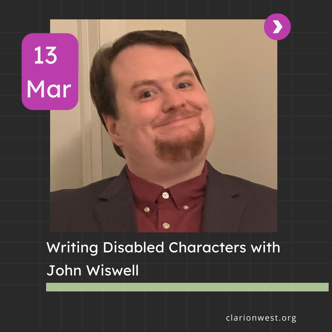 ✨March Writing Classes and Workshops ✨ 3/6 Using Language to Build Your Fantasy World with Walt Boyes 3/12 Writing Disabled Characters with John Wiswell 3/16 Better Futures through Solarpunk with Andrew Dana Hudson Find these and more: clarionwest.org/programs/onlin…