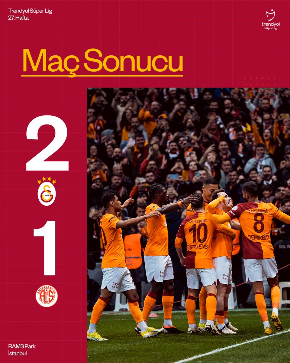 Galatasaray_Ind's tweet photo. Liga Super Turki 2023–2024 pekan kedua puluh tujuh
Hasil Akhir: Galatasaray 2-1 Antalyaspor
#Galatasaray🦁 https://t.co/ggQega8PHu