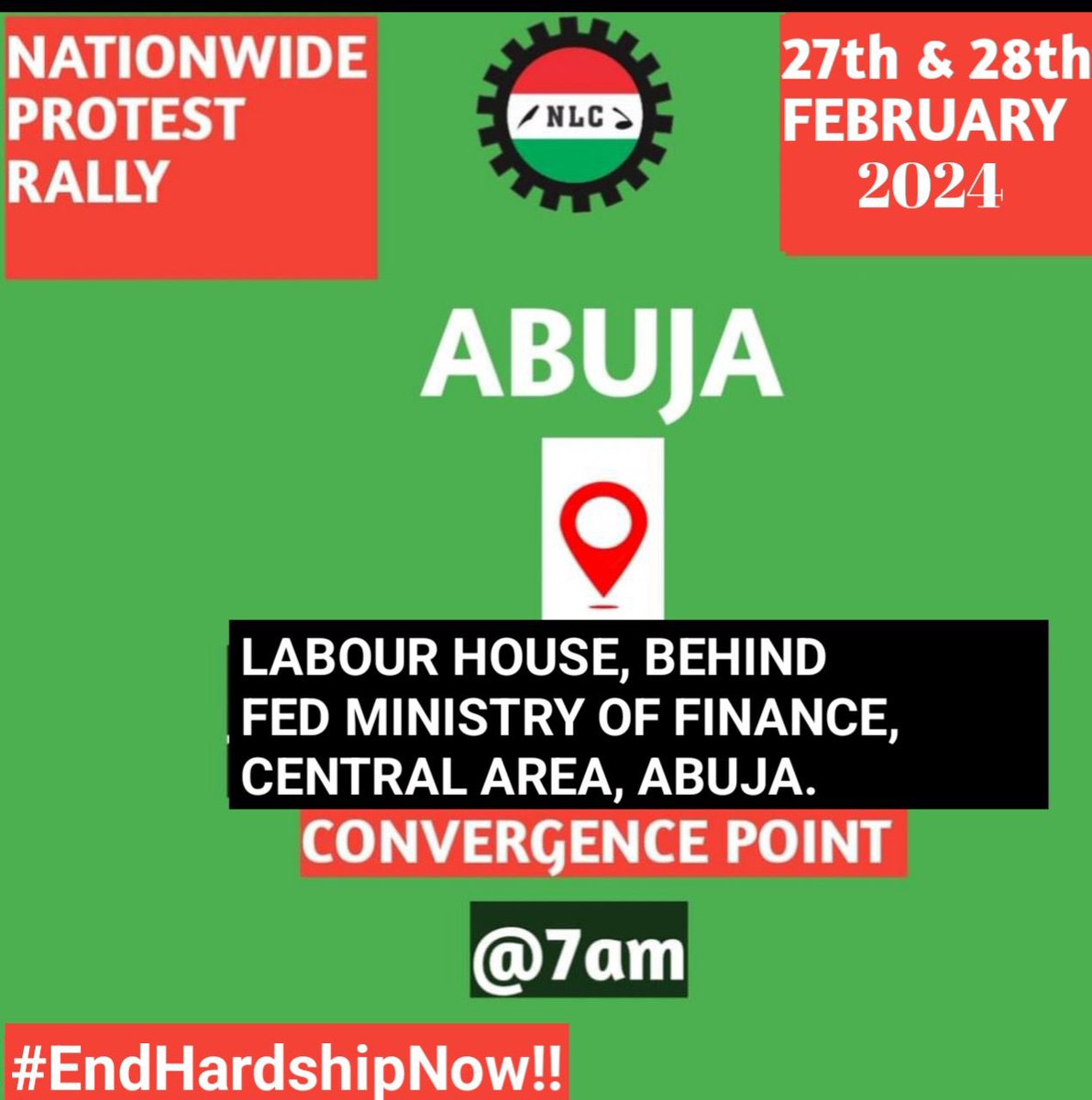 Despite the late hour indoor meeting with the FG, Nigeria Labour Congress still proceed with their protest tomorrow 

#EndHardshipNow!
#EndHungerNow!
ABUJA !!
Arise, O compatriots , and together We shall speak truth to Power