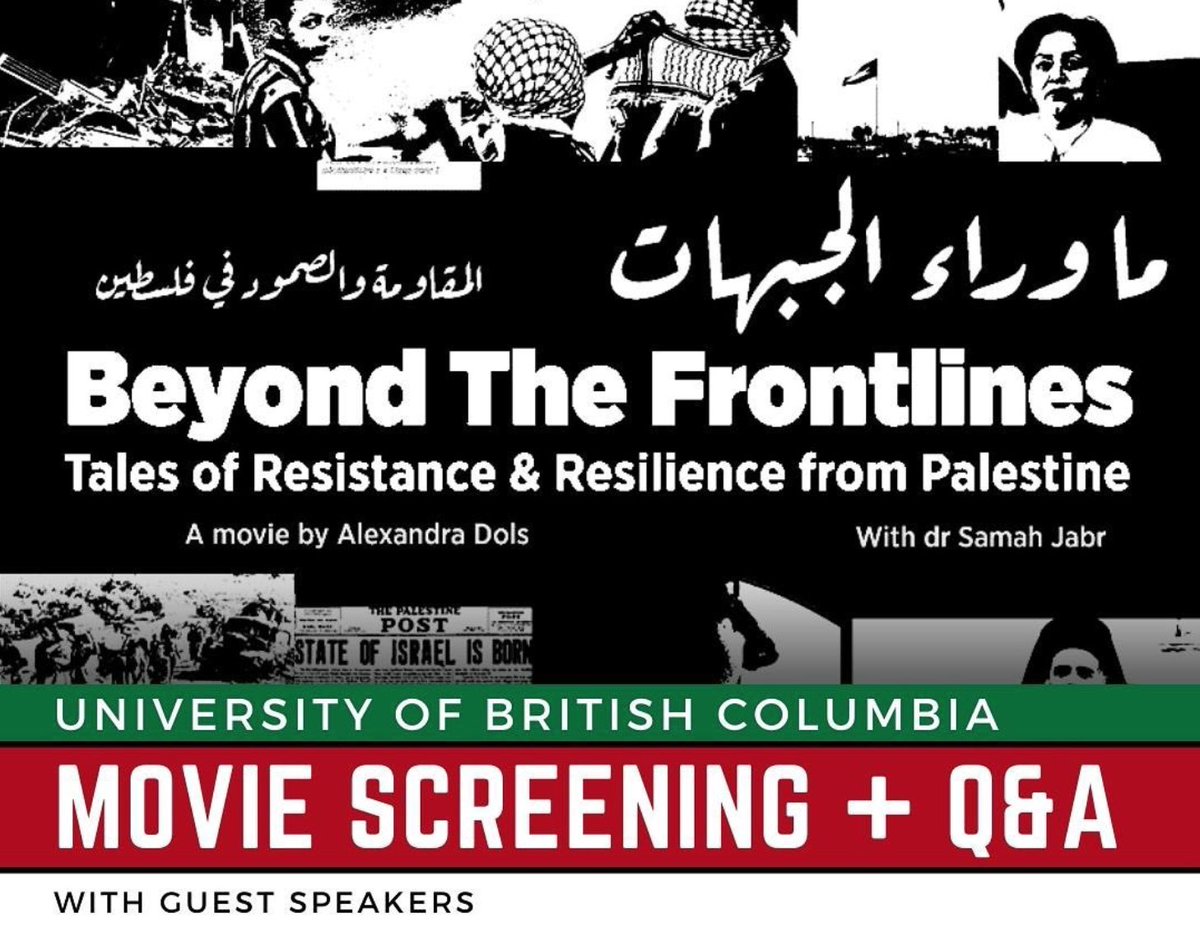 Join us this Wednesday, February 28th for a screening of Beyond the Frontlines, a documentary following Palestinian psychiatrist Dr. Samah Jabr. Visit our instagram @/ubcsocialjusticecentre for more information on the event and how to register.