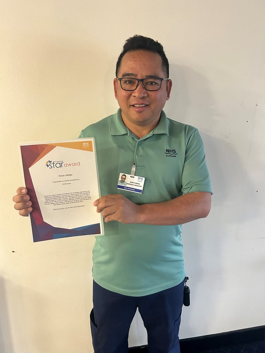 Surya has been a domestic assistant at Royal Cornhill since 2018. He was recently nominated for a Star Award for always going above and beyond for the patients in the Blair Unit. #proudtobenhsg @NHSG_Domestic