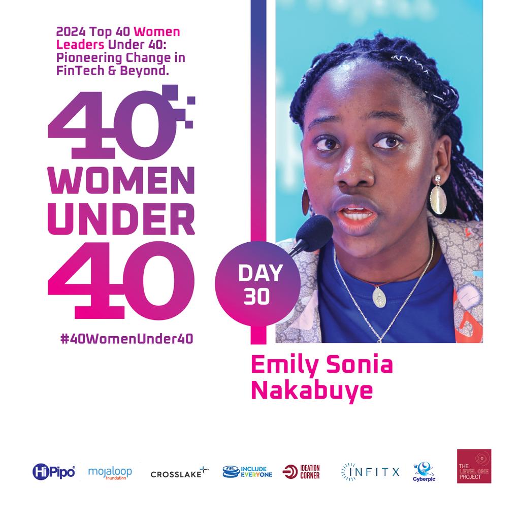 #40WomenUnder40 | Day 30

Emily Sonia Nakabuye: At just 16 years old, Emily is the CEO of E-Moments, a FinTech enterprise. Her journey began after participating in the inaugural #WomenInFinTech Hackathon organized by @HiPipo. 

#LevelOneProject #IncludeEveryone