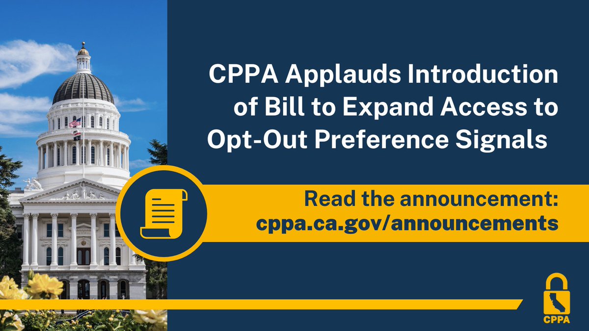 @AsmLowenthal introduced AB 3048 to help Californians to exercise their privacy rights in 1 step through opt-out preference signals (OOPS). The bill, sponsored by the CPPA, would require browsers to offer OOPS – currently, only a few do so. Read more: cppa.ca.gov/announcements/…