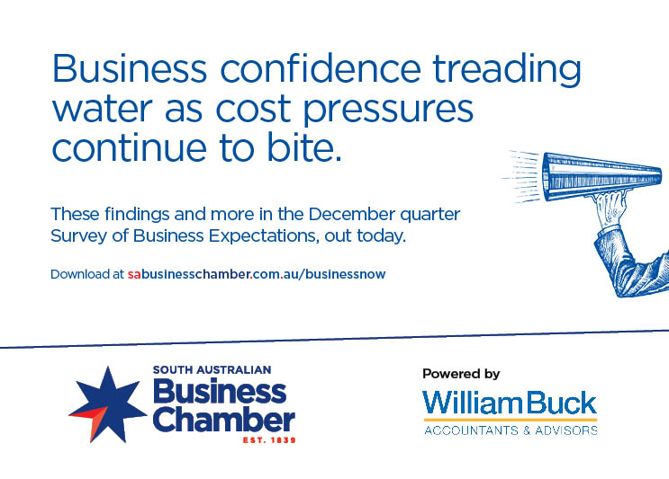 Results from the December quarter South Australian Business Chamber and William Buck Survey of Business Expectations are out now.
See the full findings at sabusinesschamber.com.au/businessnow