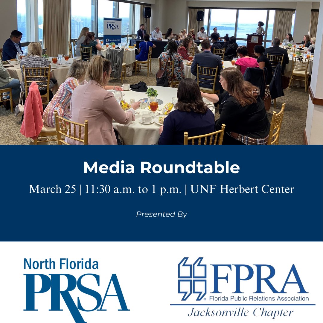 FPRAJax (@fprajax) on Twitter photo Join FPRA Jacksonville and North Florida PRSA for our annual media summit on Monday, March 25 from 11:30 a.m. to 1 p.m. at the <a href="/UofNorthFlorida/">University of North Florida</a>’s Herbert Center. Lunch is included. Seating is limited.
Register here: bit.ly/2024-FC-MediaS…
@fpra Join FPRA Jacksonville and North Florida PRSA for our annual media summit on Monday, March 25 from 11:30 a.m. to 1 p.m. at the <a href="/UofNorthFlorida/">University of North Florida</a>’s Herbert Center. Lunch is included. Seating is limited.
Register here: bit.ly/2024-FC-MediaS…
@fpra